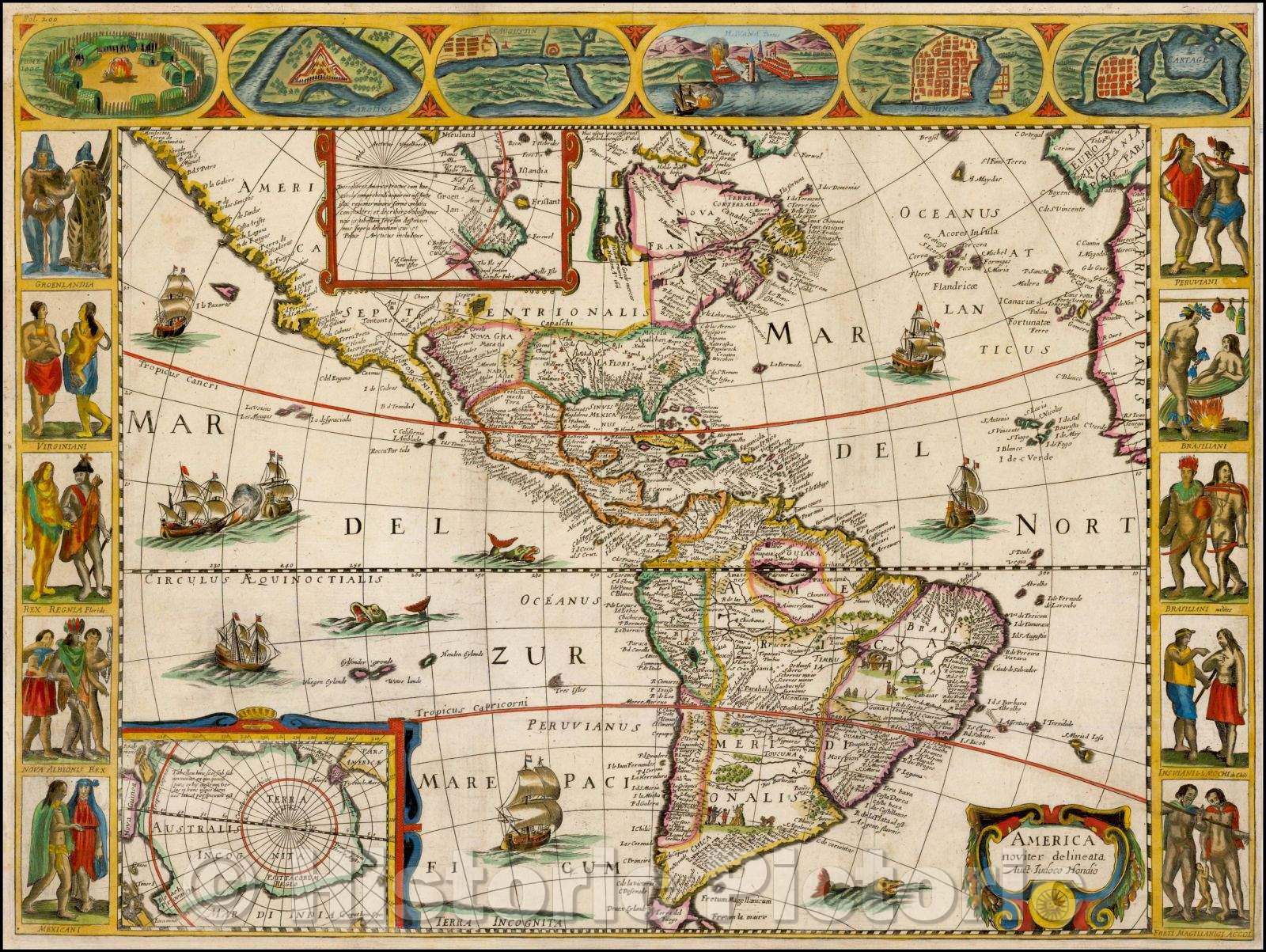 Historic Map - America noviter delineata Auct. Judoco Hondio Carte-a-Figure, 1659, Jodocus Hondius v3