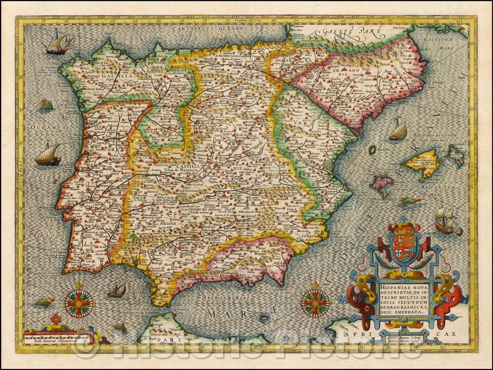 Historic Map - Hispaniae Nova Describtio, De Integro Multis In Locis, Secundum Hydrographicas Emendata, 1619, Henricus Hondius v1