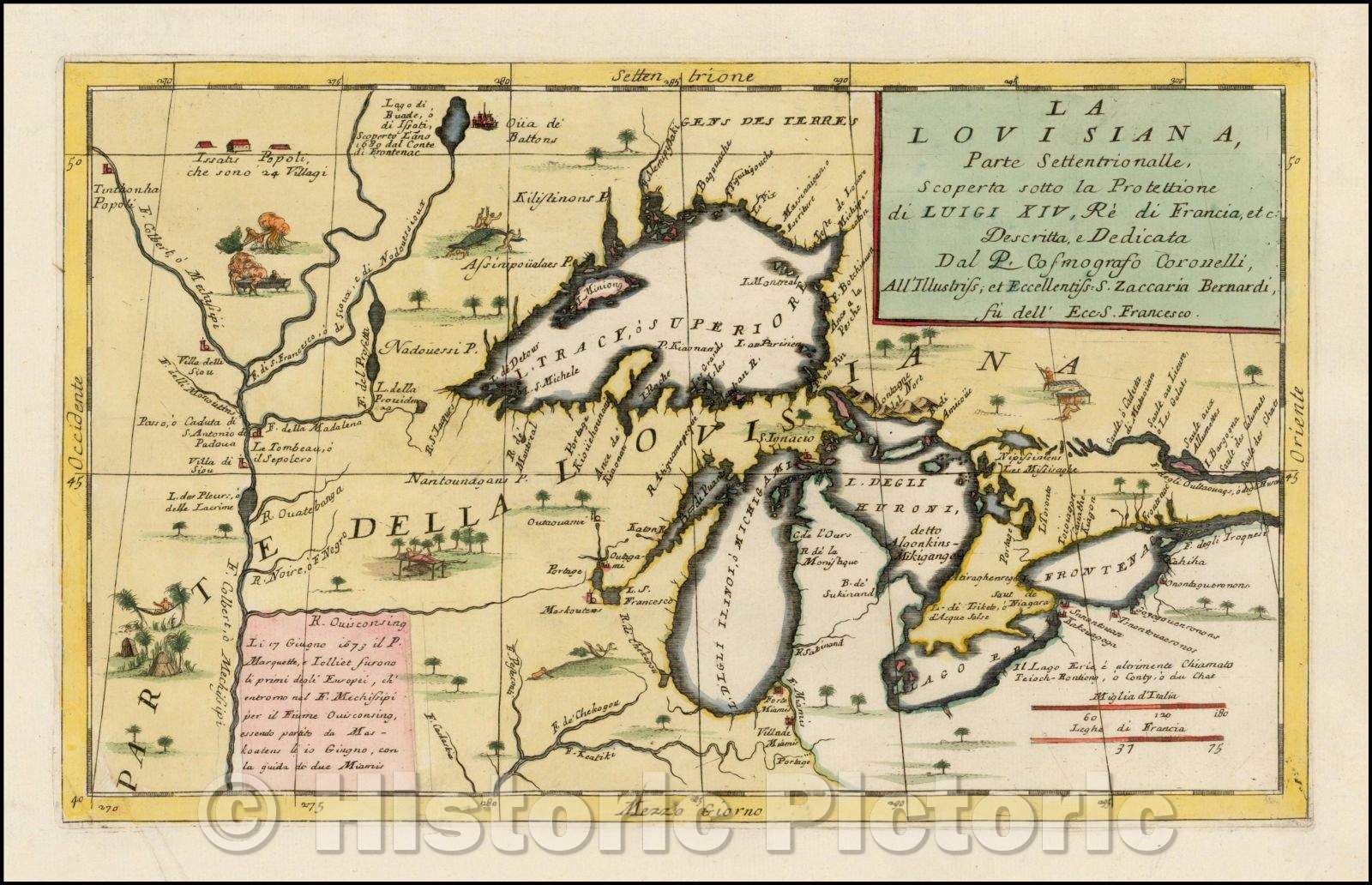 Historic Map - La Louisiana, Parte Settentrionalle, Scoperta sotto Protettione, 1691, Vincenzo Maria Coronelli v4