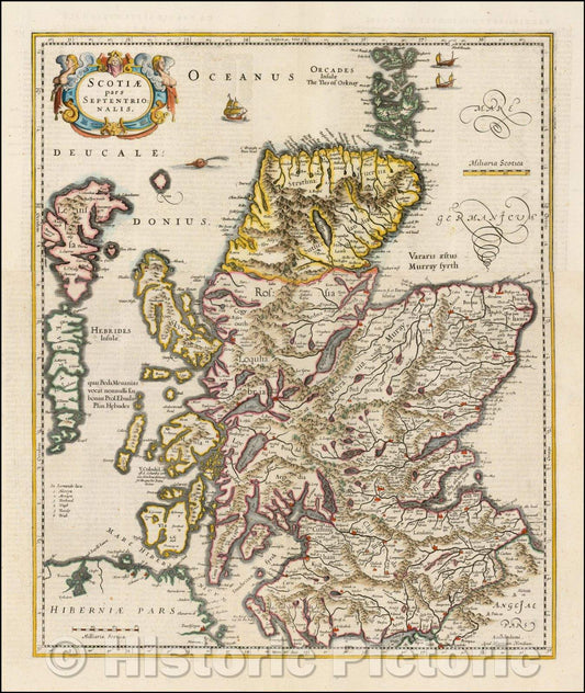 Historic Map - Scotiae Pars Septentrionalis/North Pars, 1619, Henricus Hondius - Vintage Wall Art