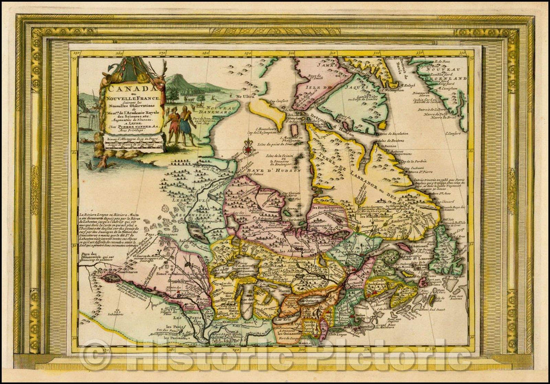 Historic Map - Canada ou Nouvelle France Suivant les Nouvelles Observations, 1700, Pieter van der Aa - Vintage Wall Art