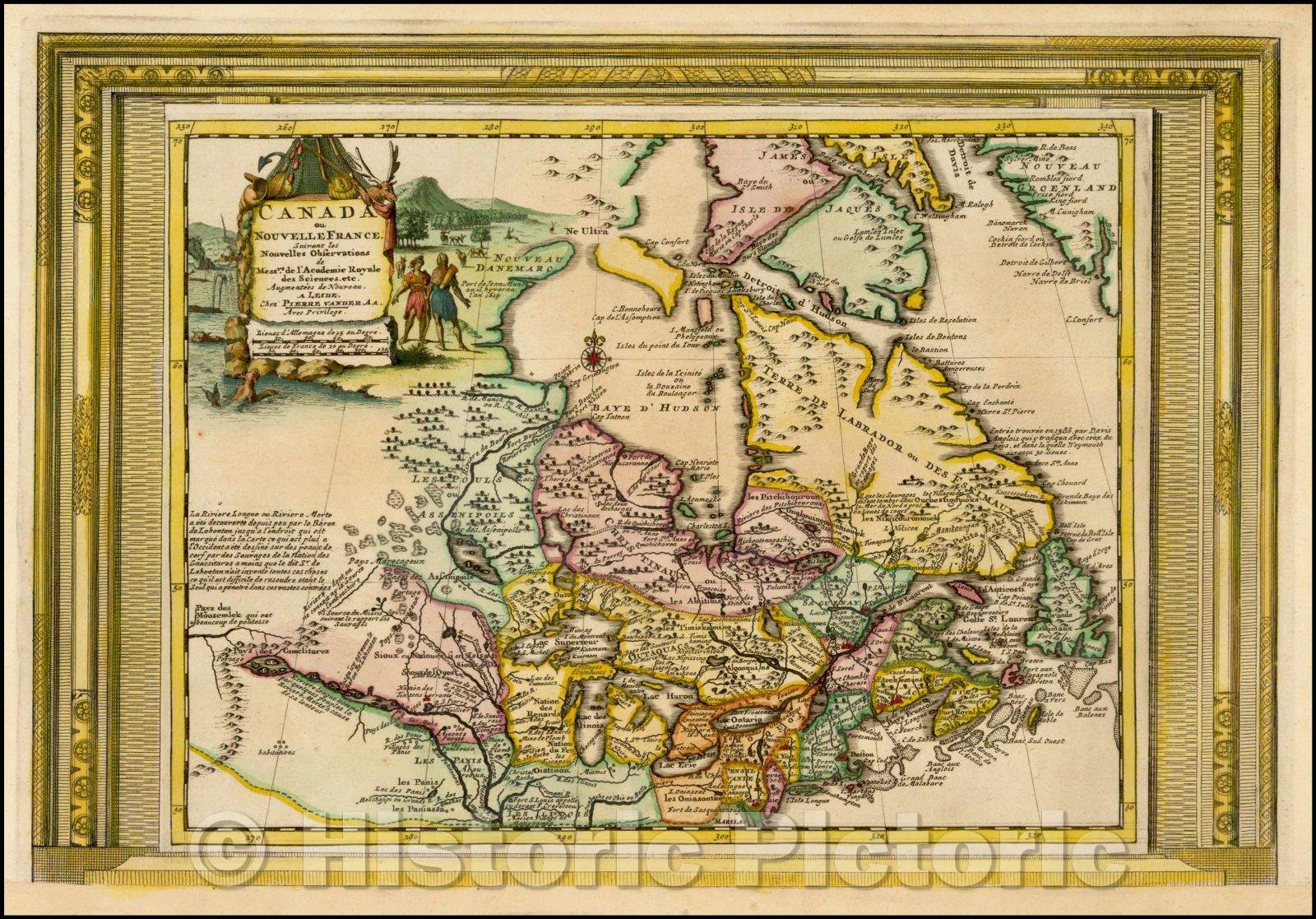 Historic Map - Canada ou Nouvelle France Suivant les Nouvelles Observations, 1700, Pieter van der Aa - Vintage Wall Art