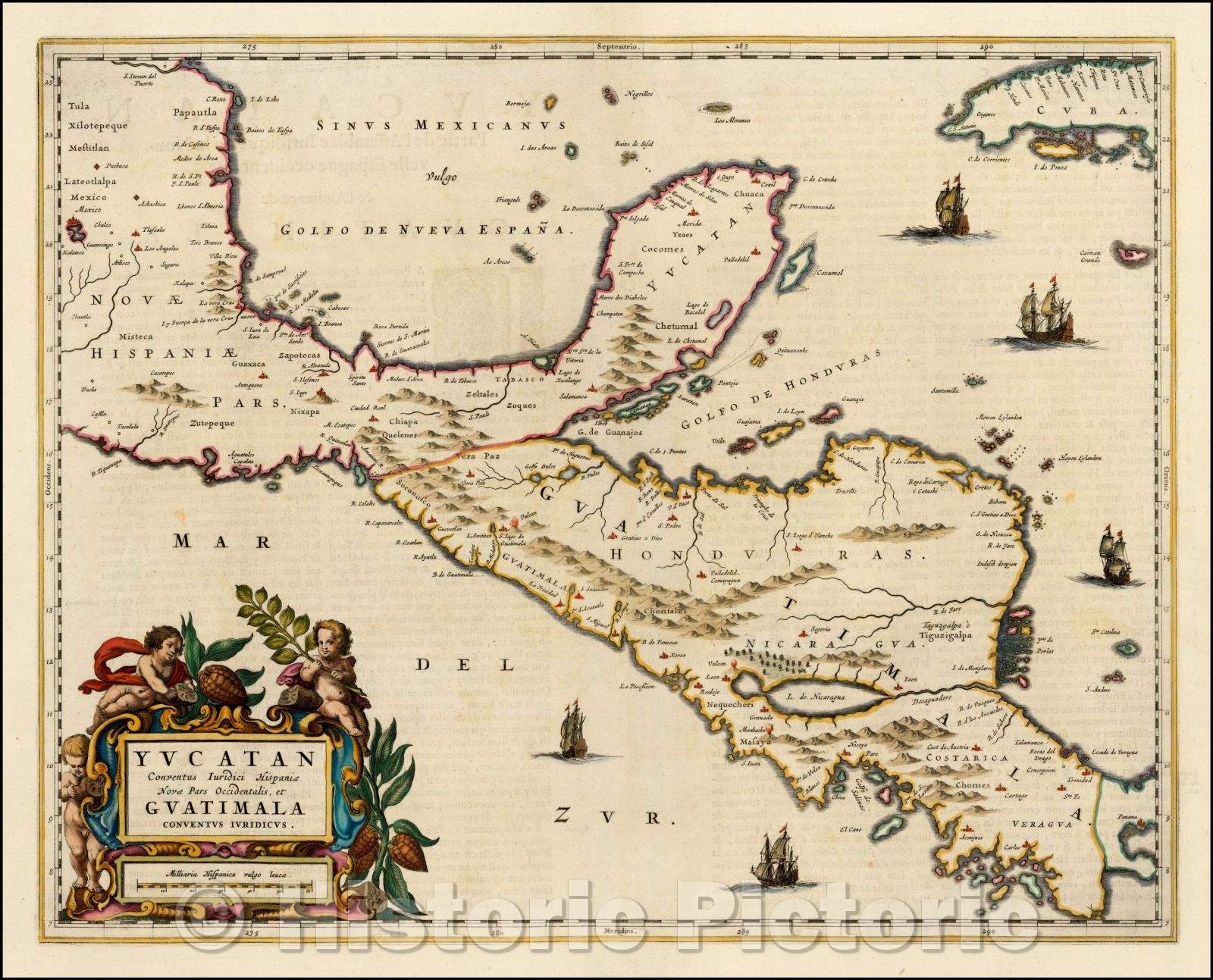 Historic Map - Yucatan Conventus Iuridici Hispaniae Novae Pars Occidenalis, et Guatimala Conventus Iuridicus/Yucatan peninsula, 1662, Johannes Blaeu v1