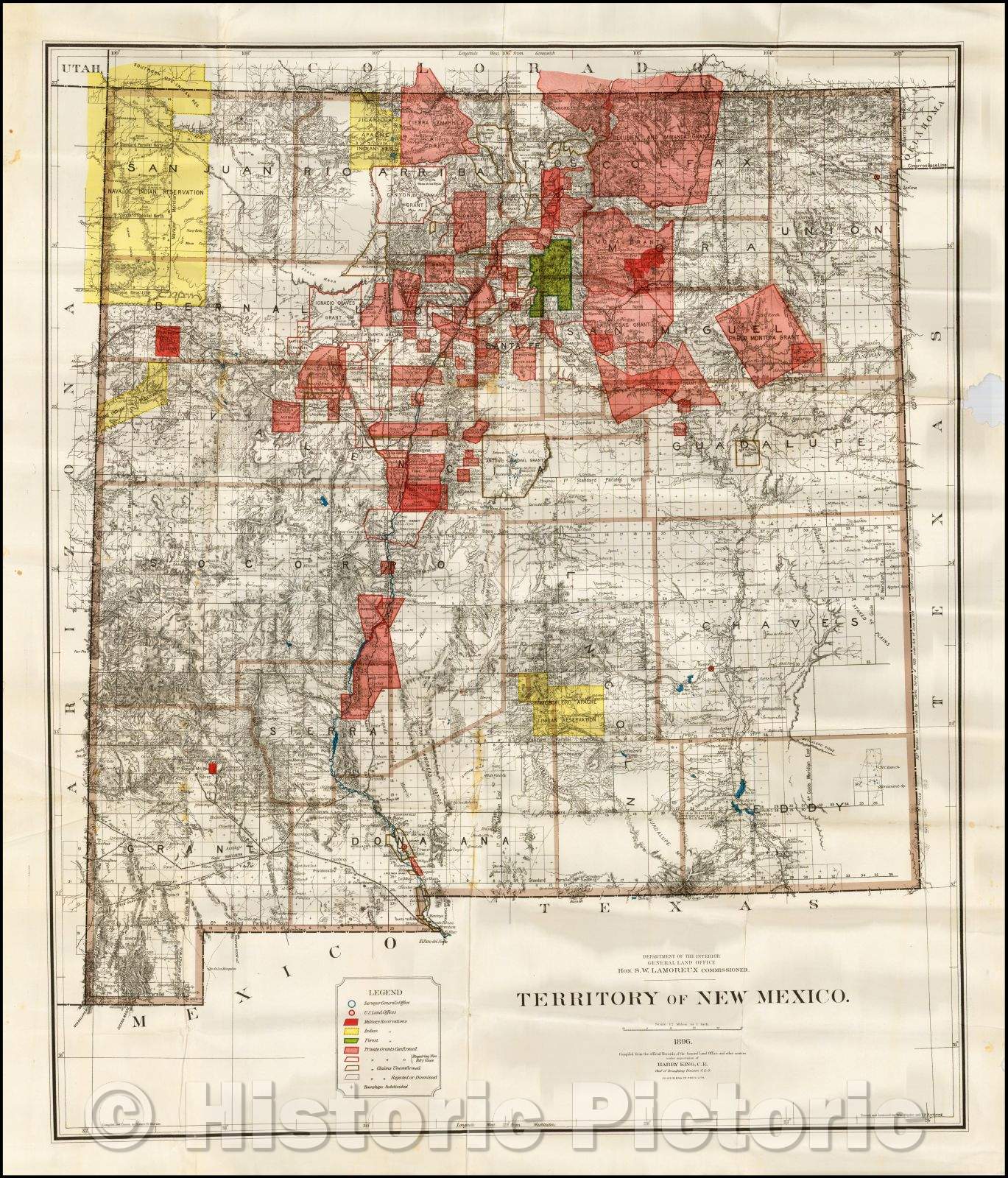 Historic Map - Territory of New Mexico, 1896, General Land Office - Vintage Wall Art