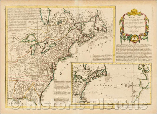 Historic Map - Carte Nouvelle Des Possessions Angloises En Amerique dressee pour l'intell :: Possessions Angloises In America erected for the understanding o, 1780 - Vintage Wall Art