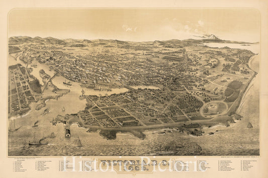Victoria British Columbia - Bird's Eye View, 1889 | Historical Map Print
