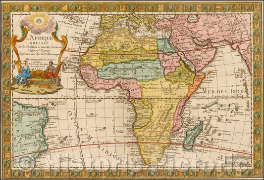Historic Map - L'Afrique Dressee Sur les Relations & nouvelles decouvertes de Differns Voyageurs, 1732, Guillaume Danet - Vintage Wall Art
