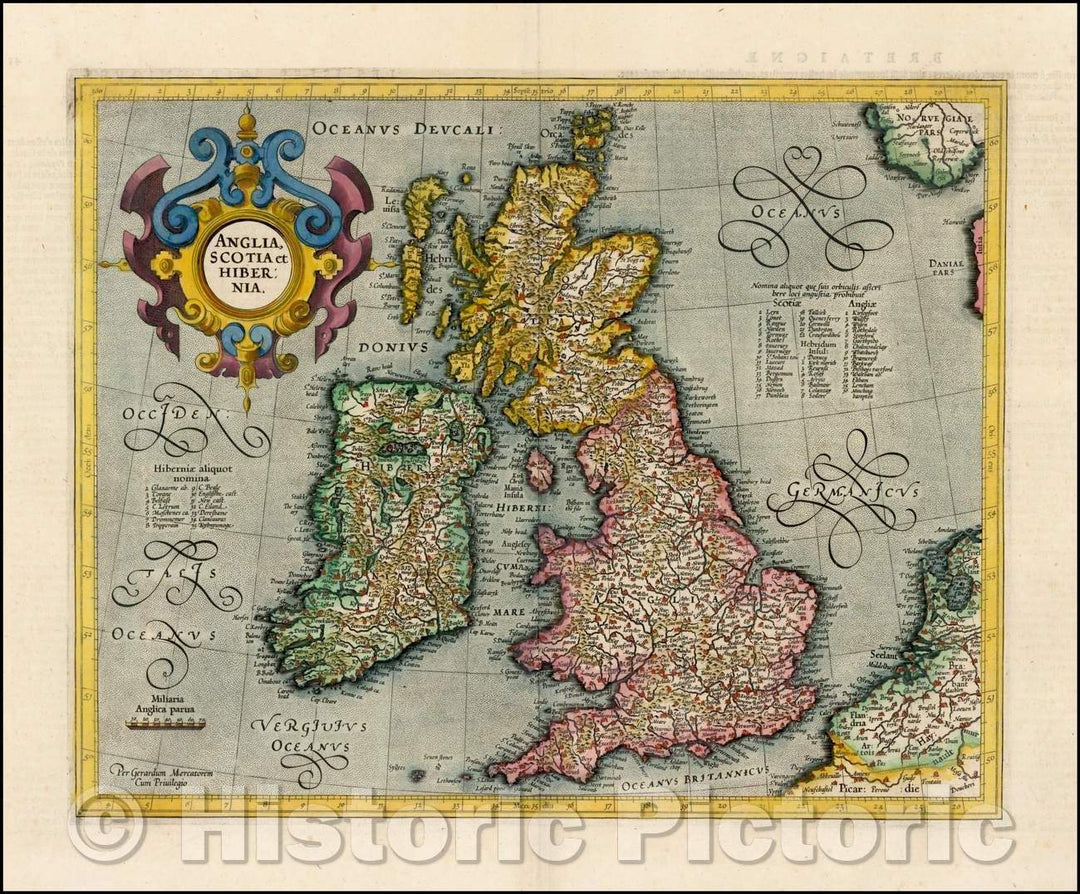 Historic Map - Anglia Scotia & Hibernia/Mercator's Map of the British Isles, Atlas Sive Cosmographia, 1619, Gerard Mercator - Vintage Wall Art
