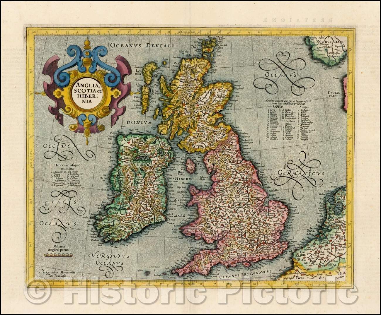 Historic Map - Anglia Scotia & Hibernia/Mercator's Map of the British Isles, Atlas Sive Cosmographia, 1619, Gerard Mercator - Vintage Wall Art