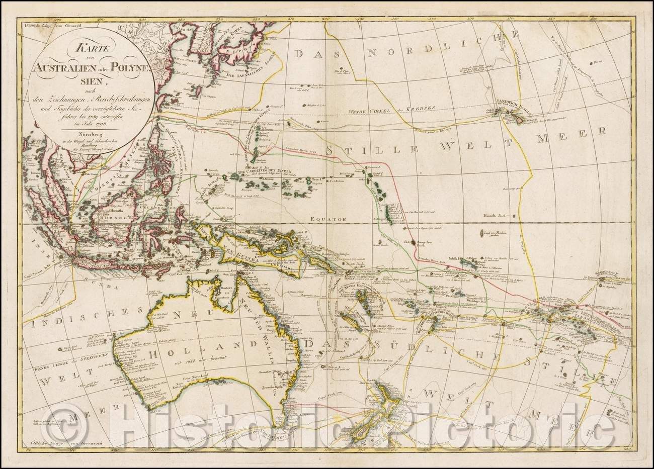 Historic Map - Karte von Australien oder Polynesien, nach den Zeichnungen, Reisebe Schreibungen und Tagebucher der vorzuglichsten See, 1795, Christopher Weigel v1