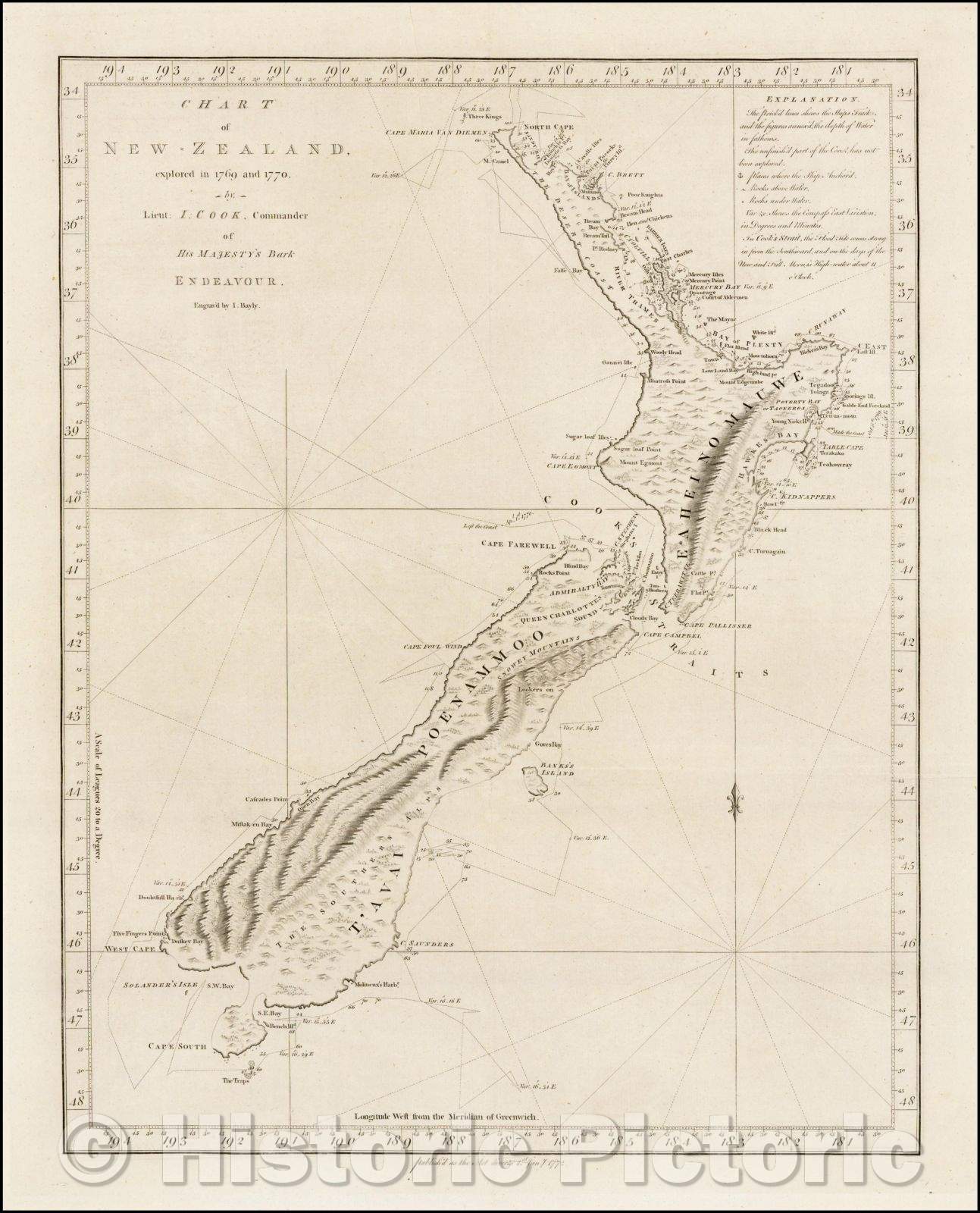Historic Map - Chart of New-Zealand, explored in 1769 and 1770, 1773, James Cook v1