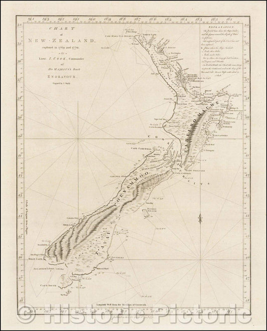 Historic Map - Chart of New-Zealand, explored in 1769 and 1770, 1773, James Cook v1