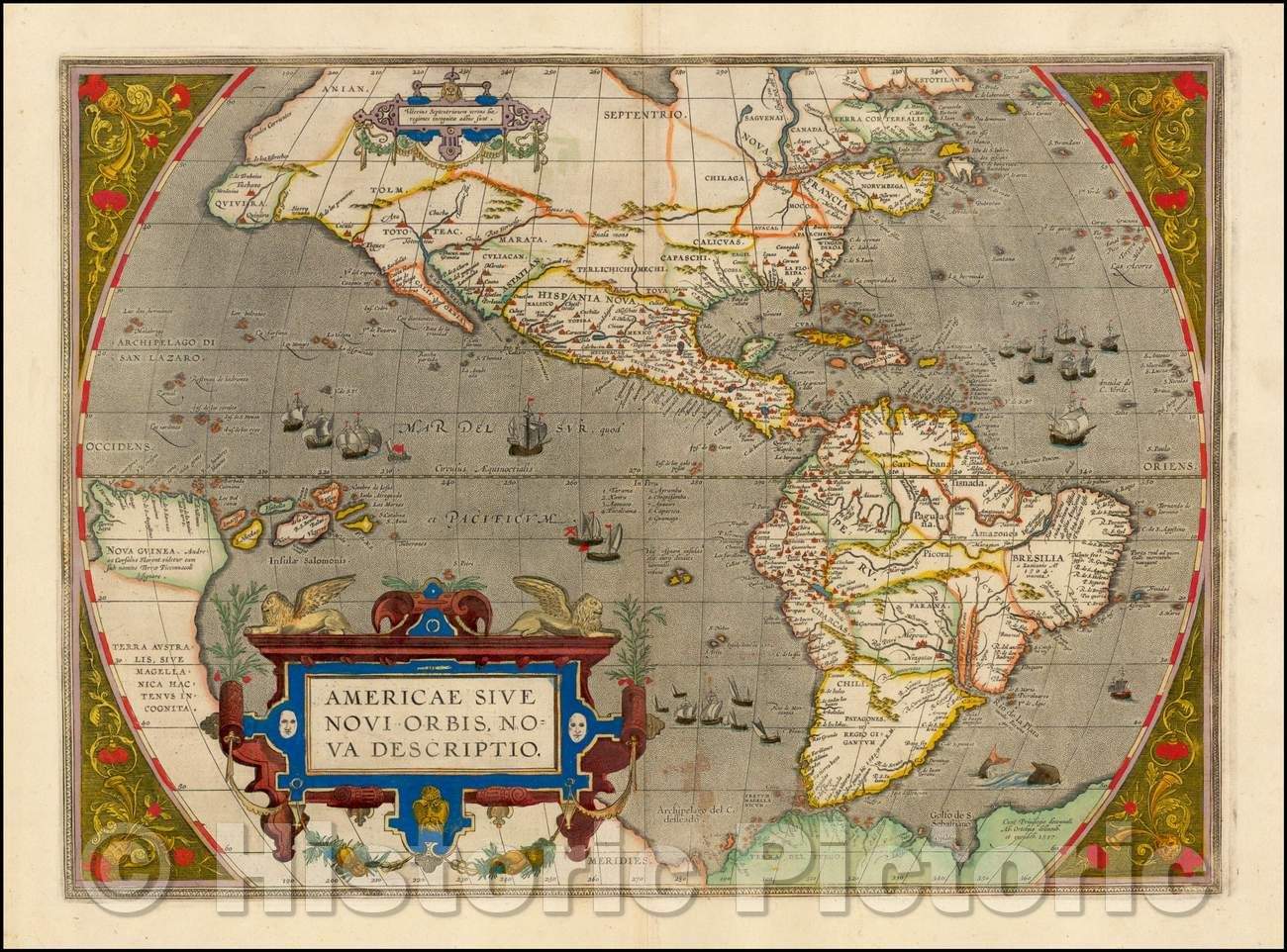 Historic Map - Americae Sive Novi Orbis Nova Descriptio, 1595, Abraham Ortelius - Vintage Wall Art