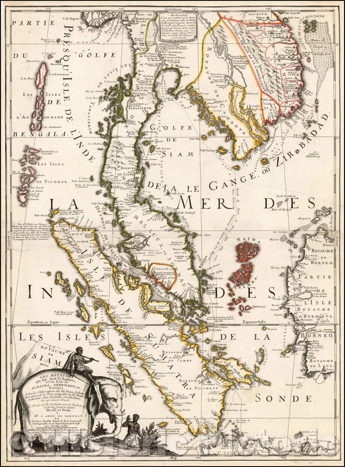 Historic Map - Royaume De Siam, avec Les Royaumes qui luy sont-Tributaries, et les Isles de Sumatra, Andemaon, 1687, Jean-Baptiste Nolin v1