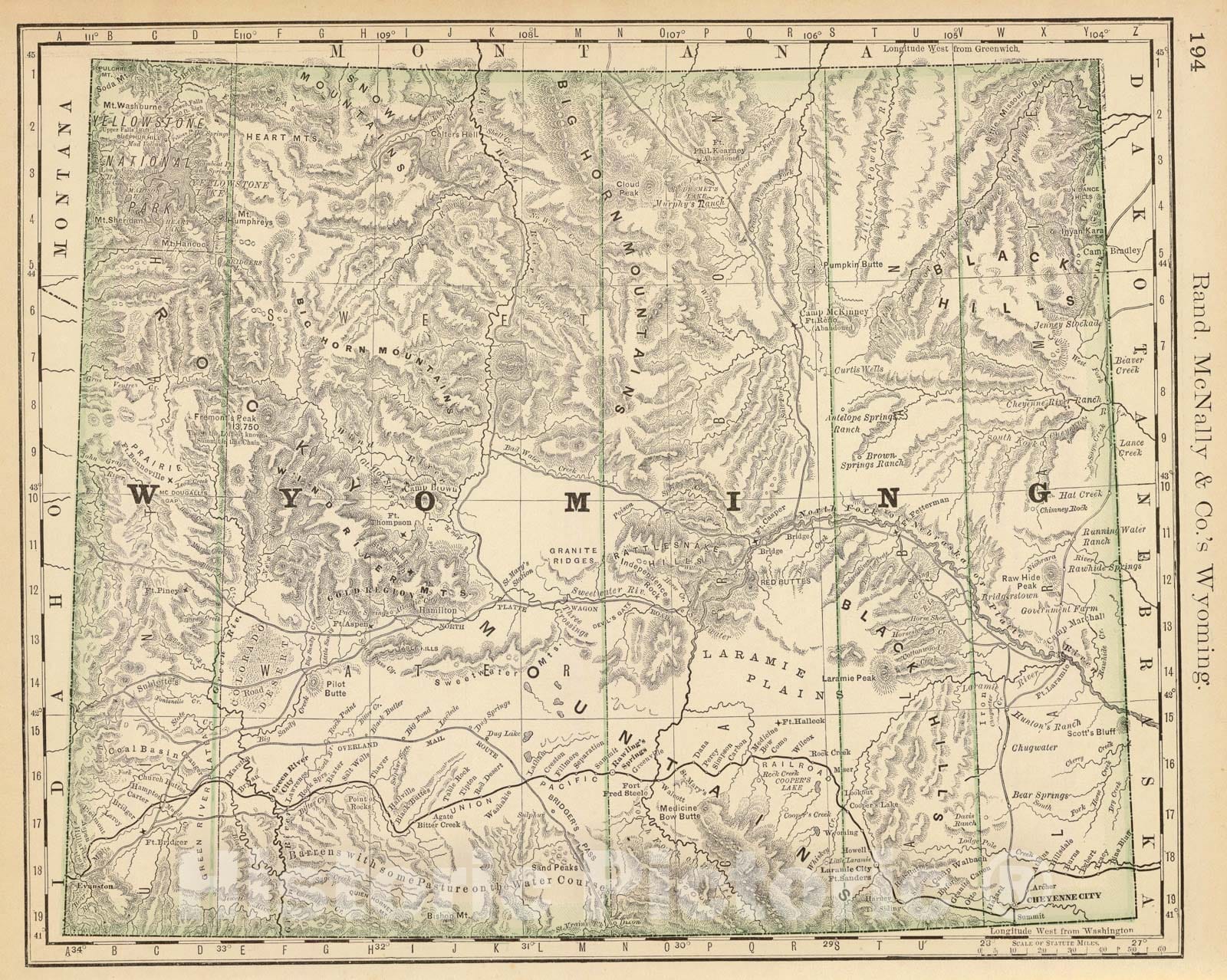 Historic Map - Wyoming, 1879, Rand McNally & Company - Vintage Wall Art