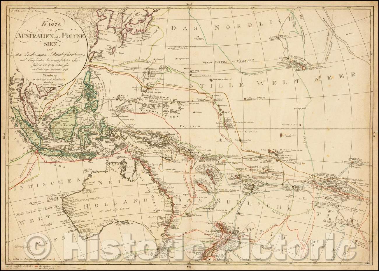 Historic Map - Karte von Australien oder Polynesien, nach den Zeichnungen, Reisebe Schreibungen und Tagebucher der vorzuglichsten See, 1795, Christopher Weigel v2