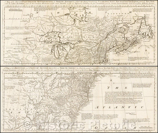 Historic Map - British and French Settlements in North America [Part the First], 1755, Thomas Bowen - Vintage Wall Art