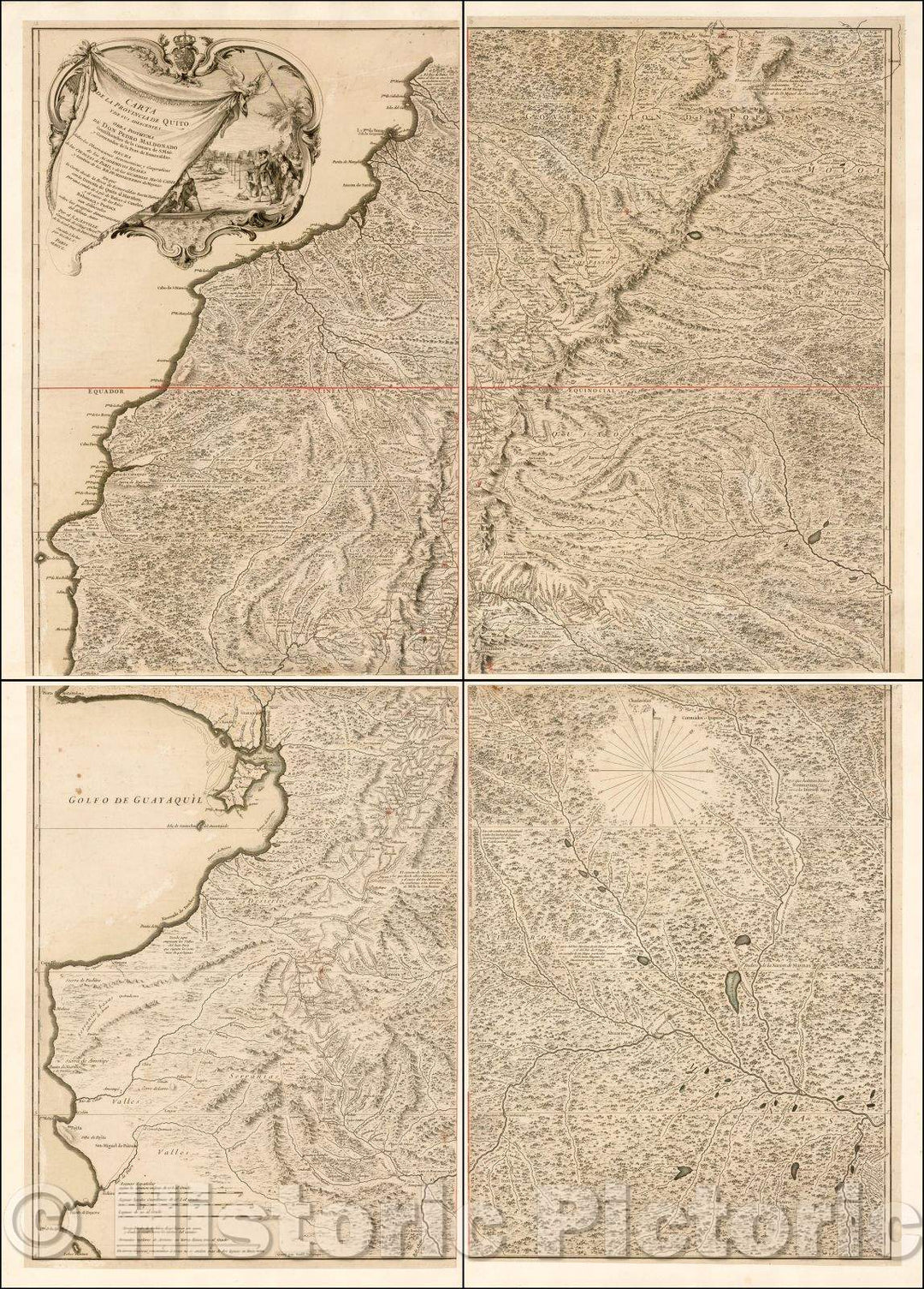 Historic Map - Carta de la Provincia de Quito y de sus adyacentes. Obra posthuma de Don Pedro Mal :: First accurate general of Ecuador and adjacent Regions, 1750 - Vintage Wall Art