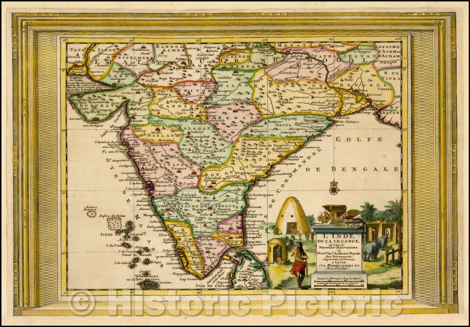 Historic Map - L' Inde de ca Le Gange Suivant les Nouvelles Observations de Mess'rs de l' Academie Royale des Sciences, 1700, Pieter van der Aa - Vintage Wall Art
