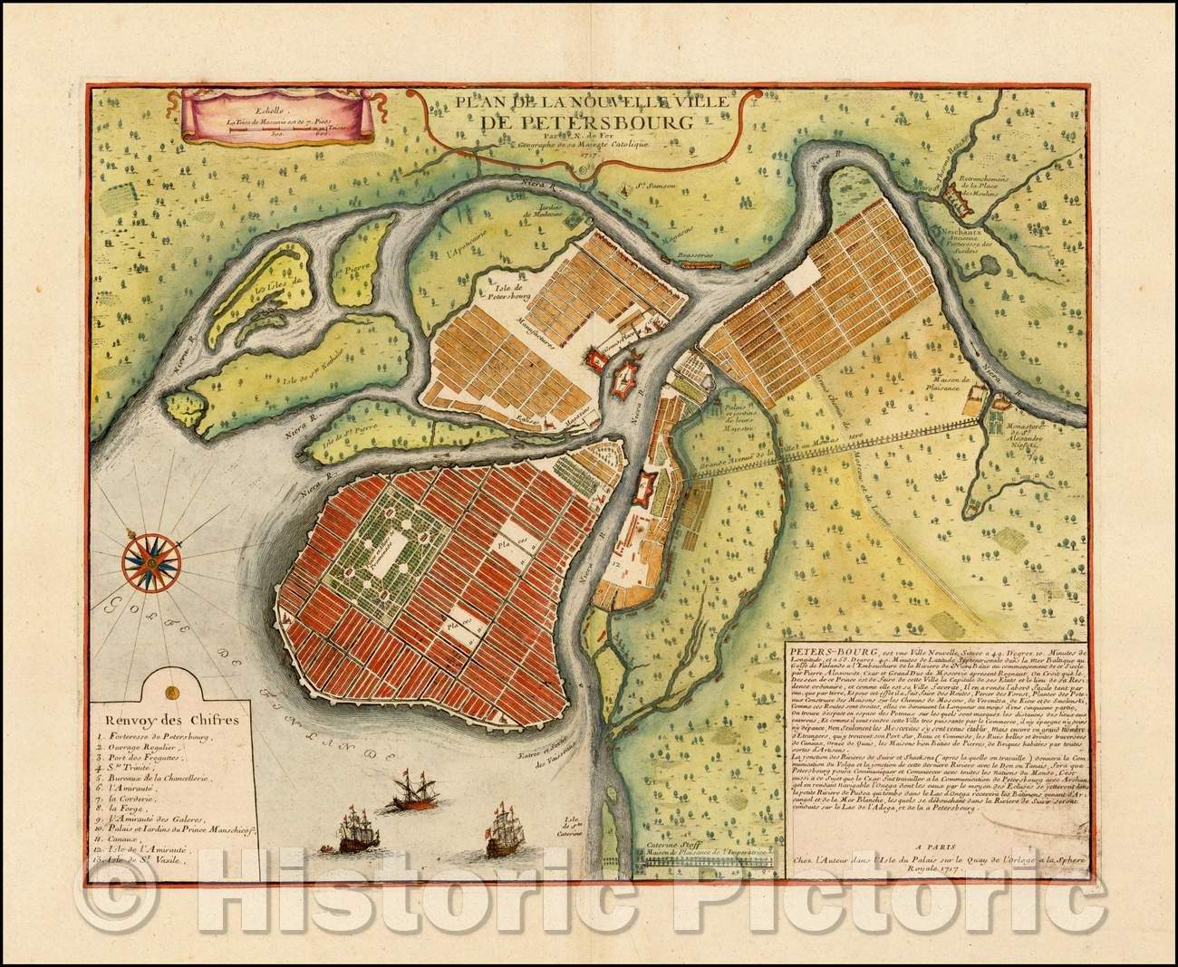 Historic Map - Plan de la Nouvelle Ville de Petersbourg/City Plan of St. Petersburg, founding of the City by Czar Peter the Great, 1717, Nicolas de Fer - Vintage Wall Art