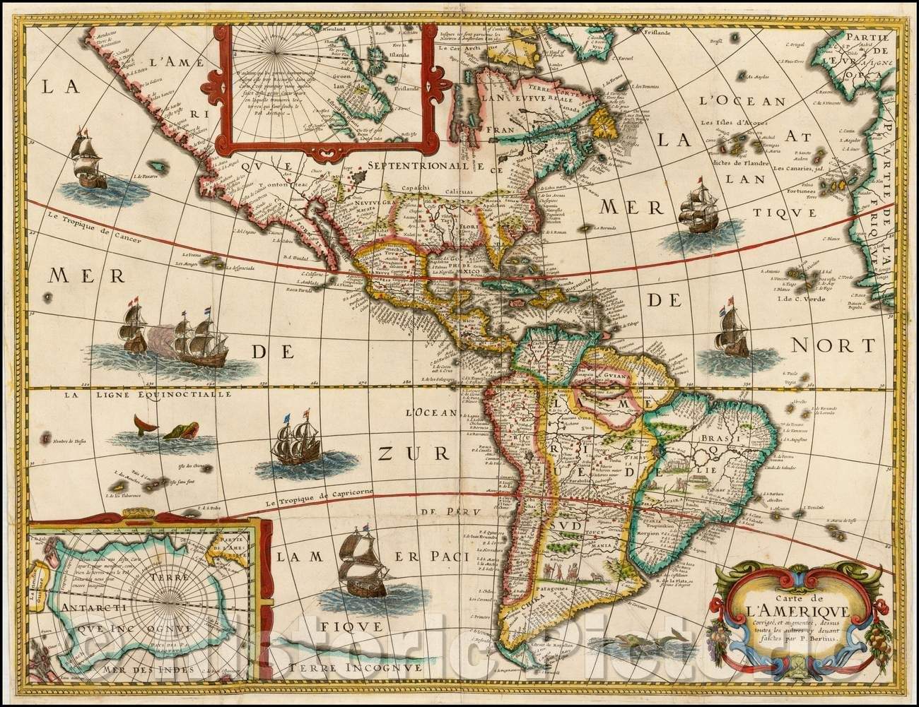 Historic Map - Carte de L'Amerique Corrigee, et augmentee dessus toutes les aultres cy devant faictes, 1627, Melchior Tavernier - Vintage Wall Art