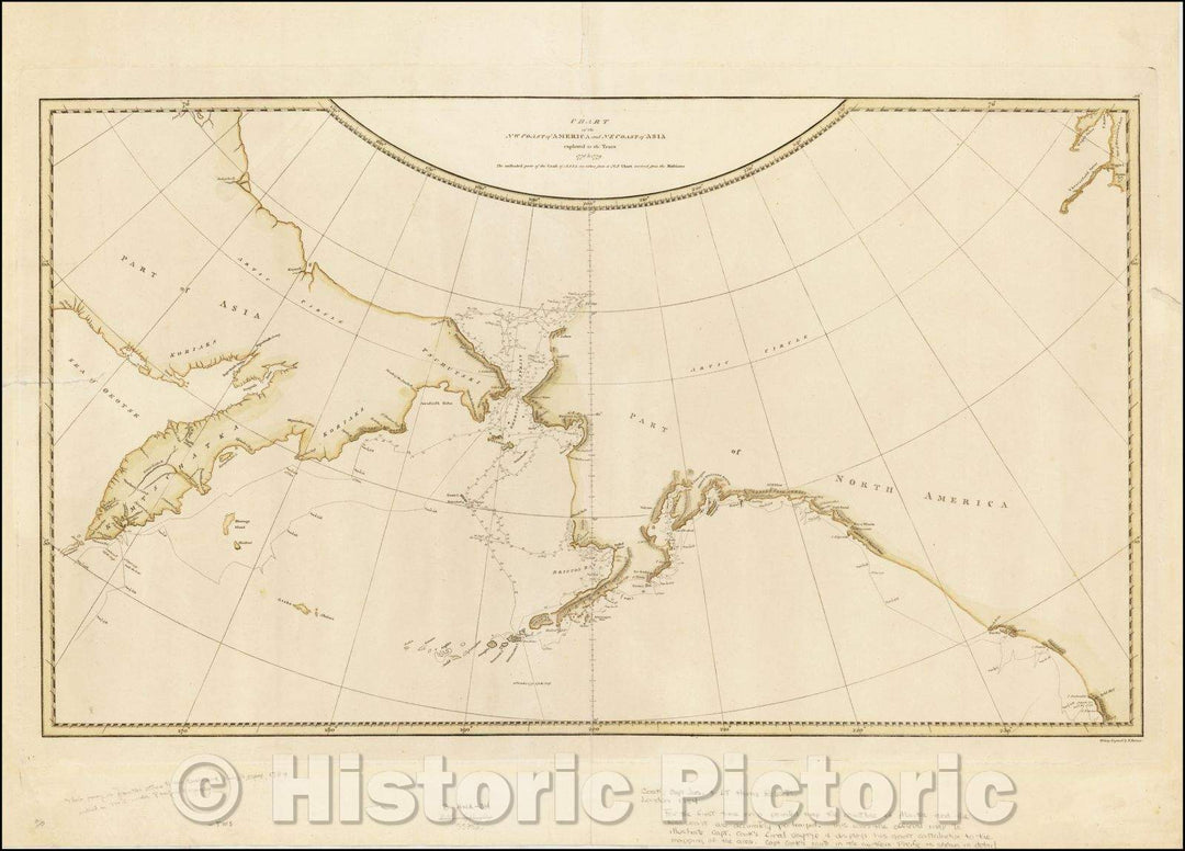 Historic Map - Chart of the NW Coast of America and the NE Coast of Asia explored in the Years 1778 & 1779, 1784, James Cook - Vintage Wall Art
