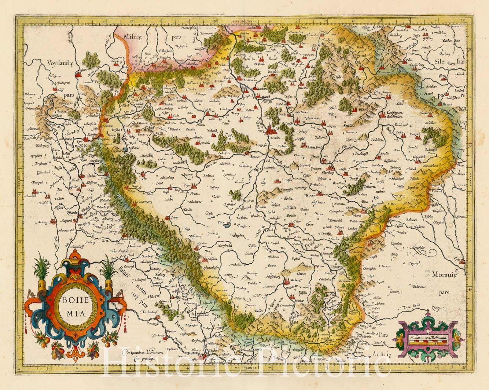 Bohemia - Map, 1619 | Historical Map Reproduction