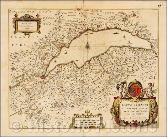 Historic Map - Lacus Lemanni Locorumque Circumiacentium Accuratissima Descriptio Auctore Iacobo Goulartio Genevensi, 1640, Jan Jansson - Vintage Wall Art