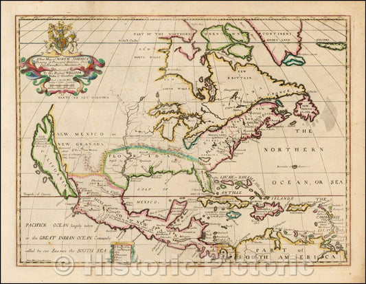 Historic Map - North America Shewing its Principal Divisions, Chief Cities, Townes, Rivers, Mountains, 1701, Edward Wells v2