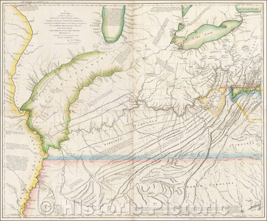 Historic Map - A New Map of the Western Parts of Virginia, Pennsylvania, Maryland and North Carolina; Comprehending the River Ohio, and all the Rivers, 1778 - Vintage Wall Art