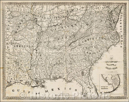 Historic Map - The New Military Map Illustrating the Seat of War, 1862, Charles O. Perrine - Vintage Wall Art
