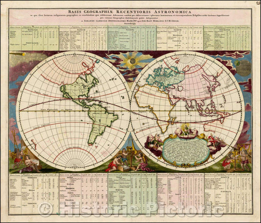 Historic Map - Basis Geographie Recentioris Astronomica/Basis Recentioris Astronomical Geography. Johanne Gabriele Doppelmaiero, 1742 - Vintage Wall Art