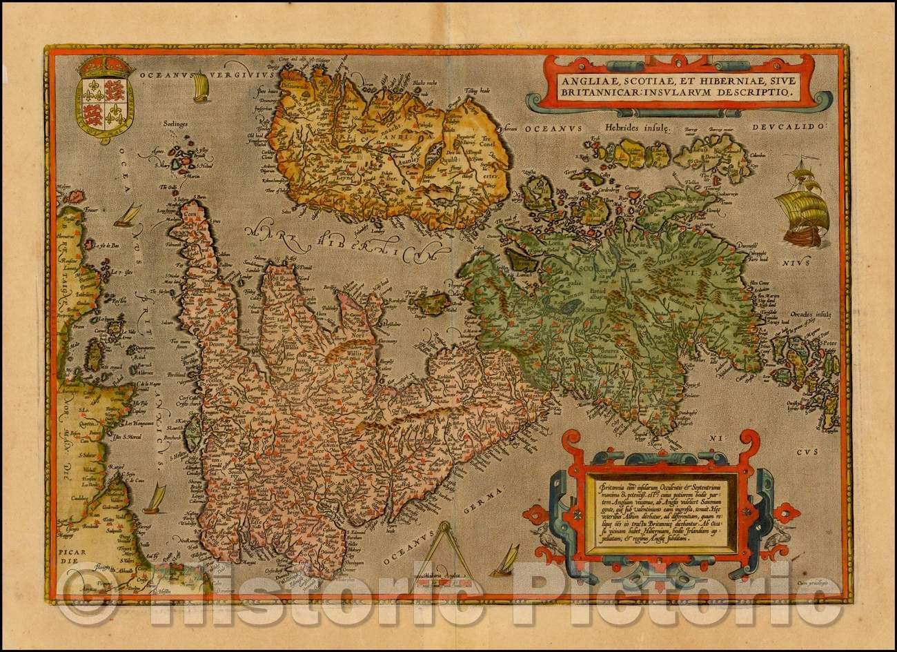 Historic Map - Angliae, Scotiae, Et Hiberniae Sive Britannicae Insularum Descriptio, 1598, Abraham Ortelius - Vintage Wall Art