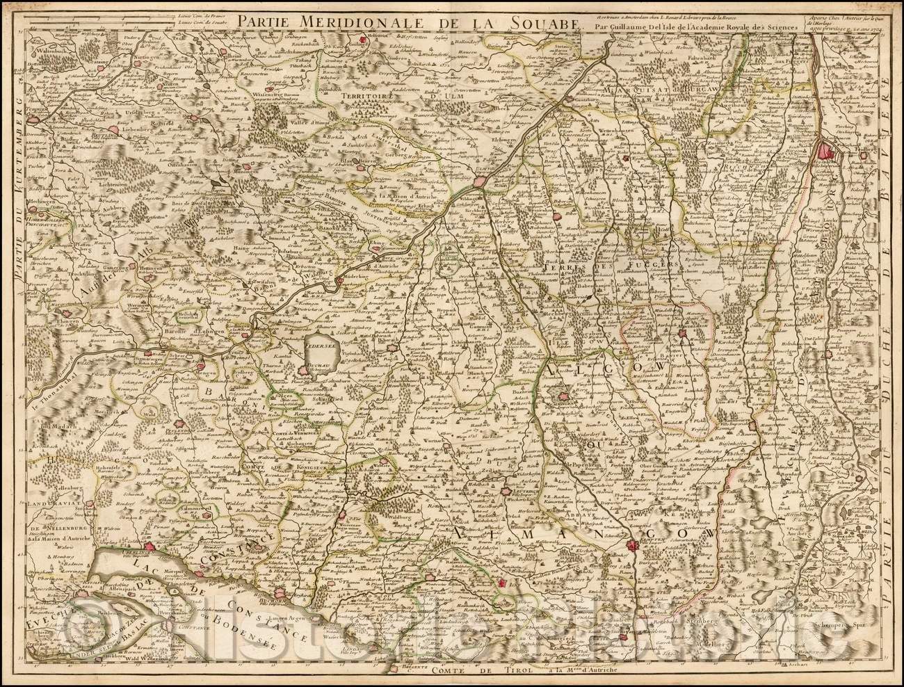 Historic Map - Partie Meridionale de la Soabe/South Partie de la Soabe, 1704, Guillaume De L'Isle - Vintage Wall Art