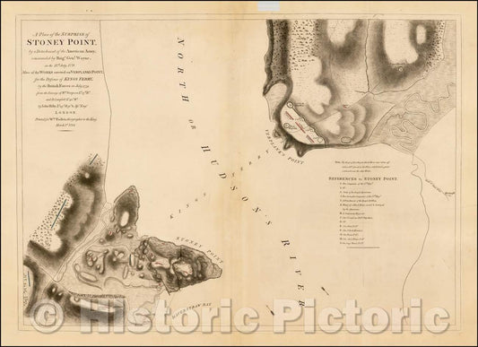 Historic Map - A Plan of the Surprise of Stoney Point, 1784, William Faden - Vintage Wall Art