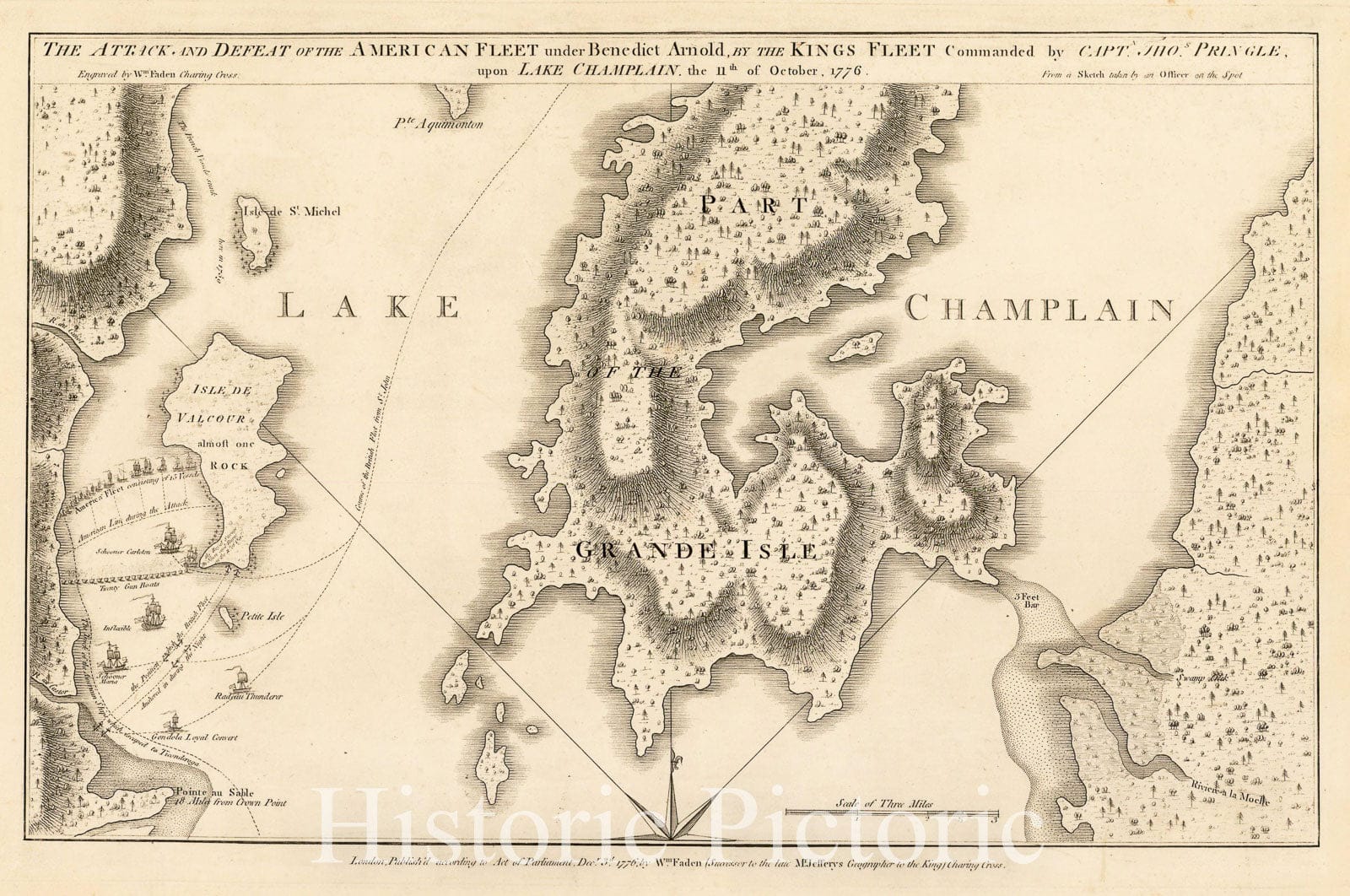 Battle of Valcour Island - Lake Champlain, 1776 Historical Map Print