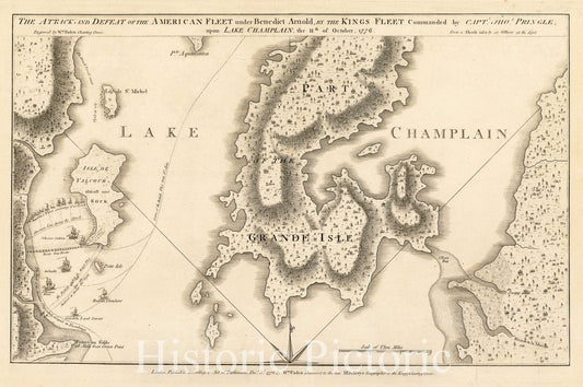 Battle of Valcour Island - Lake Champlain, 1776 Historical Map Print