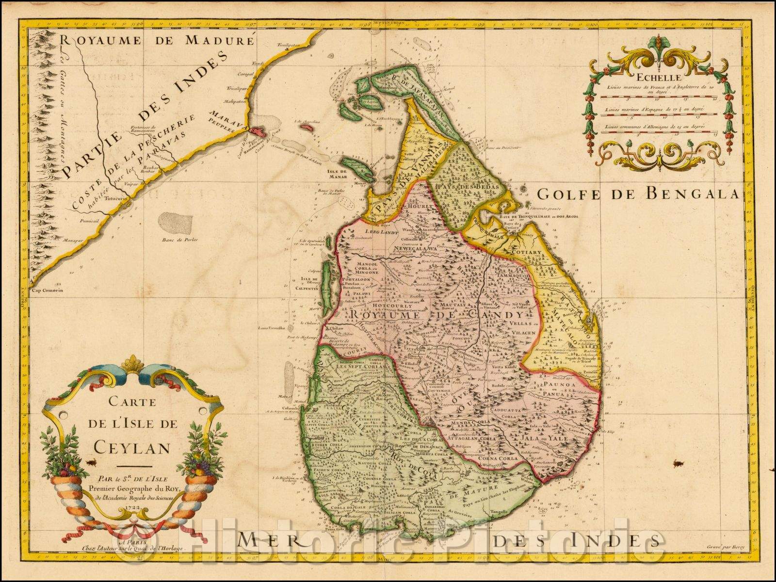 Historic Map - Carte De L'Isle De Ceylan, 1722, Guillaume De L'Isle - Vintage Wall Art