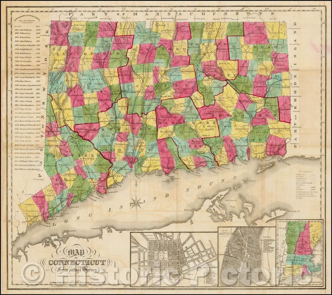 Historic Map - Map of Connecticut from Actual Survey, 1858, Brown & Gross - Vintage Wall Art