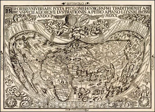 Historic Map - Tipus Orbis Universalis iuxta Ptolemei Cosmographi Traditionem et Americi Vespucii Aliorque Lustrationes a Petro Apiano Leysnico Elucbrat, 1520 v1