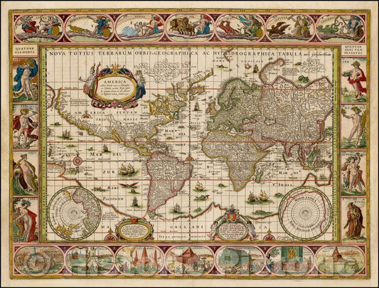 Historic Map - Nova Totius Terrarum Orbis Geographica Ac Hydrographica Tabula auct Guilje, 1630 - Vintage Wall Art