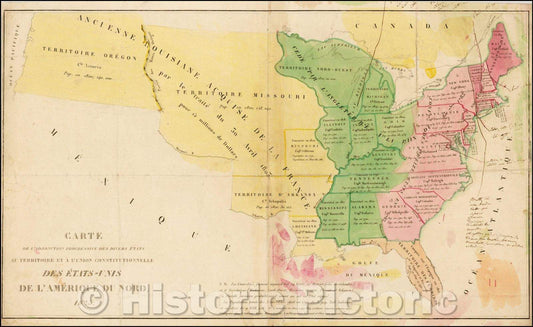 Historic Map - Carte de l'adjonction progressive des divers etats au territoire/Map of the United States, 1825, Jean Alexandre Buchon v1
