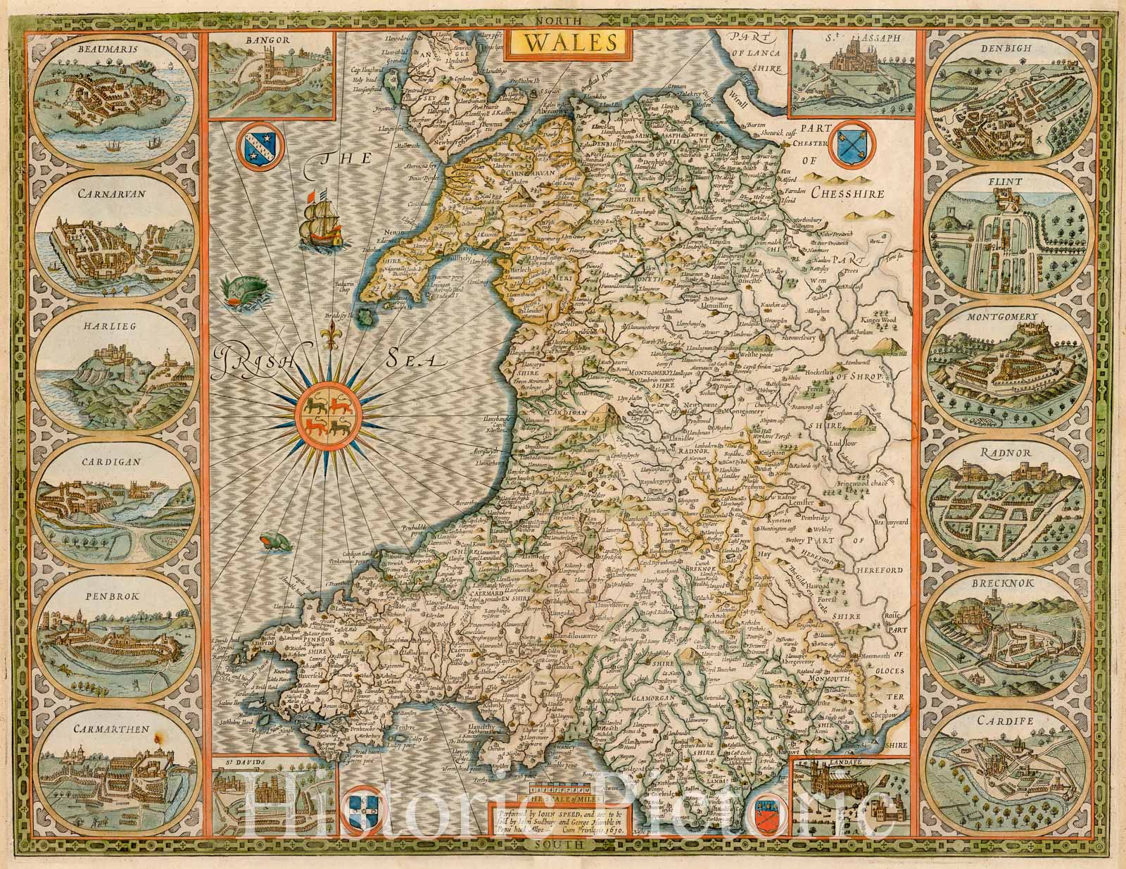 Historic Map - Wales [Gold Highlights!], 1611, John Speed - Vintage Wall Art