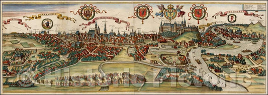 Historic Map - Cracovia Metropolis Regni Poloniae/Jansson's 2-sheet View of Cracow, from Jansson's town book, 1657, Jan Jansson - Vintage Wall Art