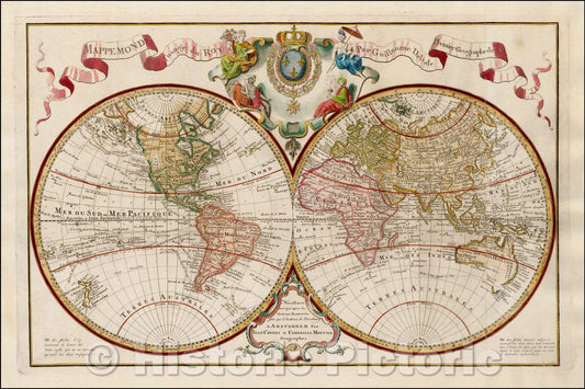 Historic Map - Mappemonde a l'usage du Roy Par Guillaume Delisle et Philippe Buache Premiers Geographes :: De L'Isle-Buache Double hemisphere of the world, 1774 - Vintage Wall Art