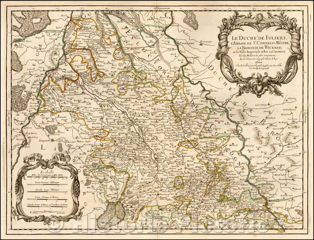 Historic Map - Le Duche de Iuliers L'Abbaye de St. Cornis Muster, La Baronie de Wickrad :: Region between the Maas River and the Rhine River, 1681 - Vintage Wall Art