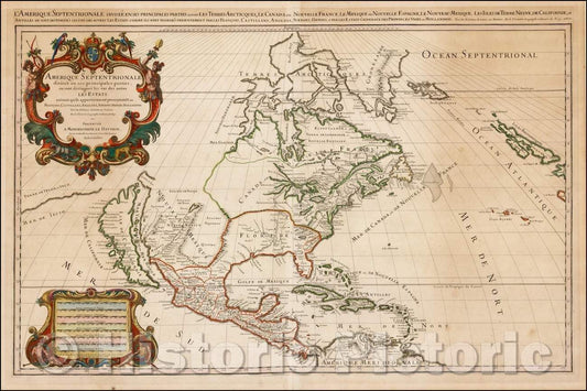 Historic Map - Amerique Septentrionale divisee en Ses Principales parties, 1674, Alexis-Hubert Jaillot - Vintage Wall Art