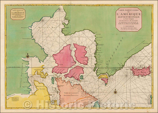 Historic Map - Carte Particuliere de L'Amerique Septentrionale ou sont Compris Le Destroit De Davids, Le Destroit De Hudson, 1695, Pieter Mortier - Vintage Wall Art