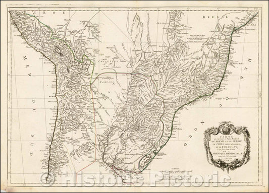 Historic Map - Carte qui represente la Partie Meridionale du Bresil et du Perou, Le Chili Septentrional, et le Paraguay, 1779 - Vintage Wall Art