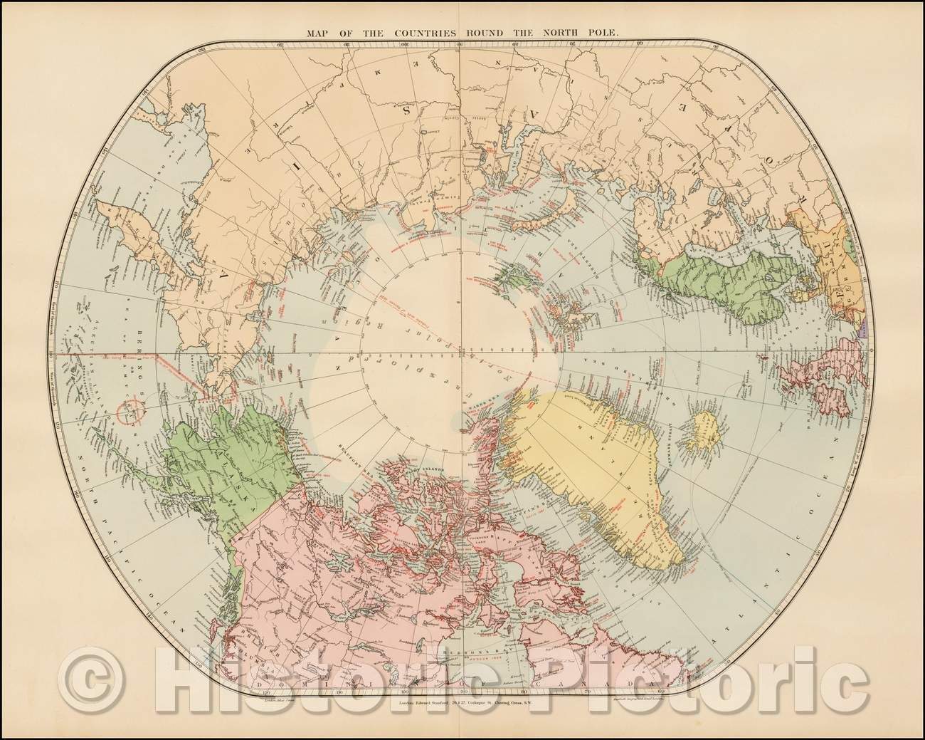 Historic Map - Map of the Countries Round the North Pole, 1896, Edward Stanford v1